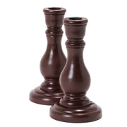 Dark Brown Wood Taper Candlestick Holders Tabletop Decor, Set of 2