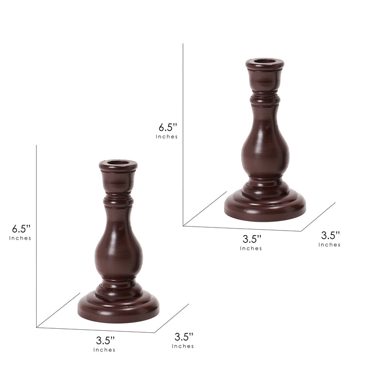 Dark Brown Wood Taper Candlestick Holders Tabletop Decor, Set of 2