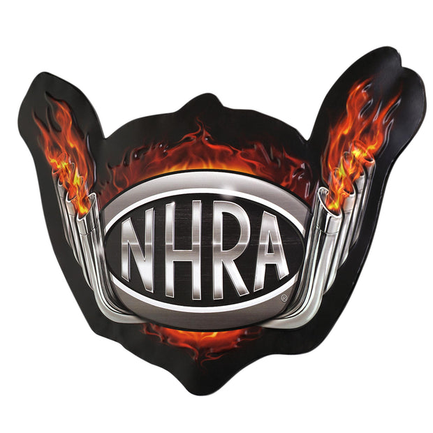 NHRA Flames Logo Embossed Shaped Metal Wall Sign - 16.5" x 10"