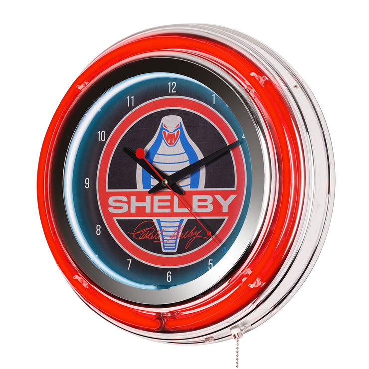 Shelby Retro Round Neon Wall Analog Clock with Pull Chain - 14.5"
