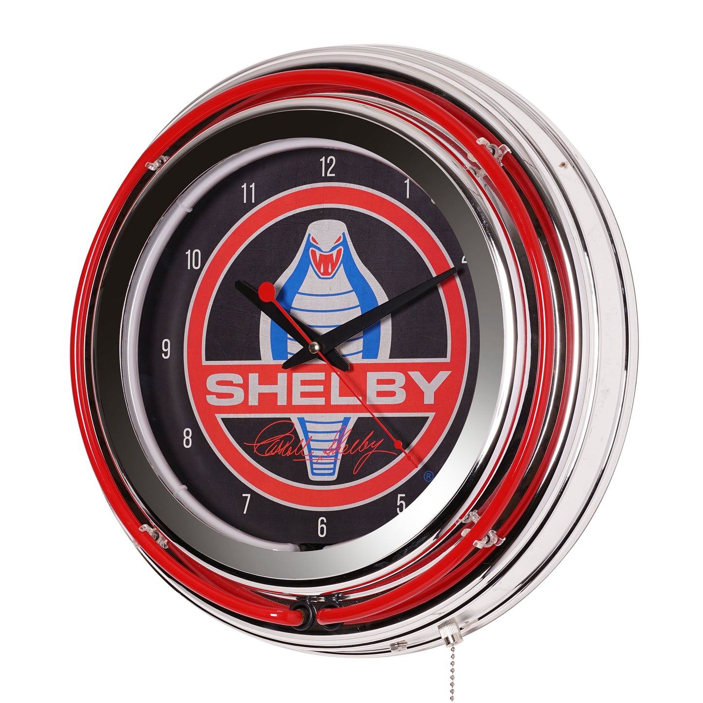 Shelby Retro Round Neon Wall Analog Clock with Pull Chain - 14.5"