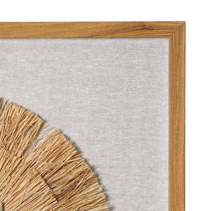 Boho Handmade Framed Straw Shell and Linen Wall Art Decor, 23.5"x23.5"