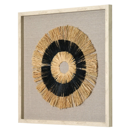 Handmade Framed Natural Straw and Linen Wall Art Decor - 23.5" x 23.5"