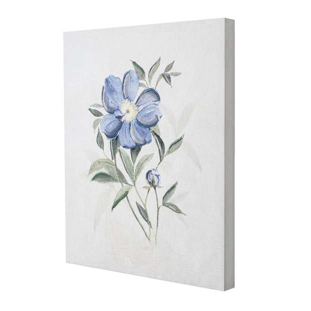 Blue Umbra Flower I Floral Embellished Canvas Wall Art Print - 16"x20"