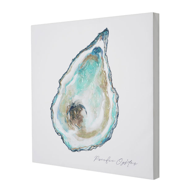 Pacific Oyster Coastal Embellished Canvas Wall Art Print - 20"x20"