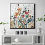 Watercolor Flowers Framed Embellished Canvas Wall Art Print - 24"x24"