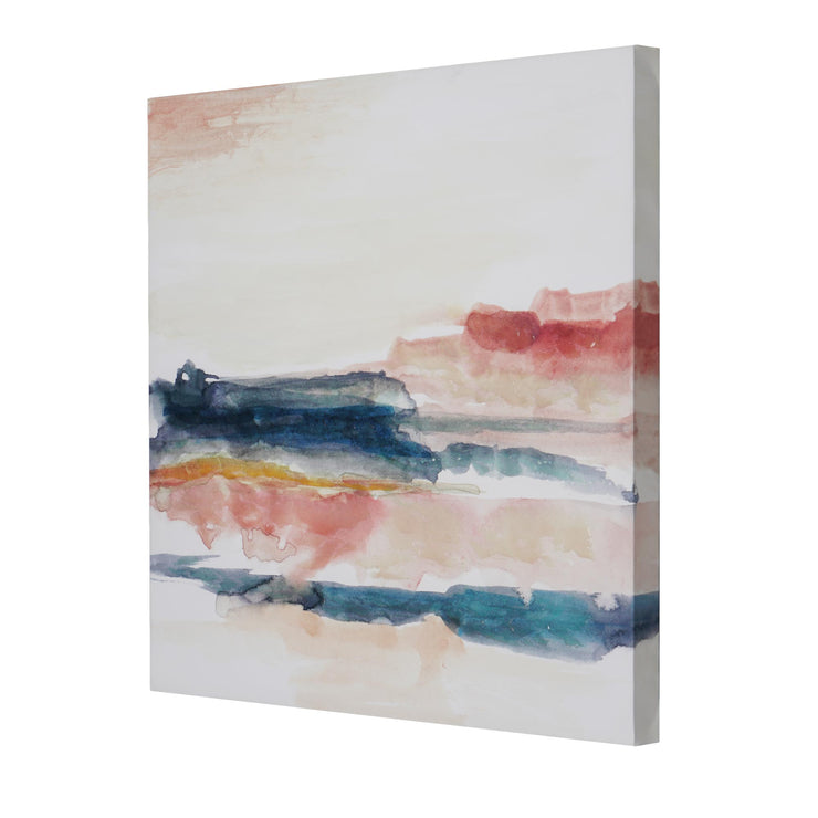Watercolor Sunset & Ocean I Embellished Canvas Wall Art Print - 24x24