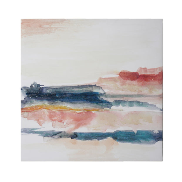 Watercolor Sunset & Ocean I Embellished Canvas Wall Art Print - 24x24