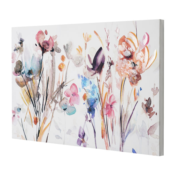 Watercolor Plum & Earth Flowers Embellished Canvas Art Print - 24"x36"