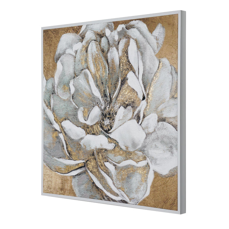 Golden White Peony II Framed Embellished Canvas Wall Art Print - 30x30