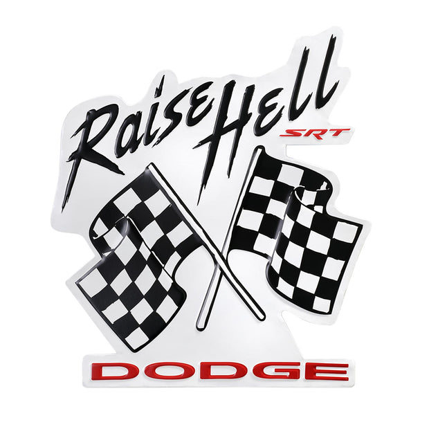 Dodge Raise Hell Flags Embossed Shaped Metal Wall Sign, 4.75" x 16.75"