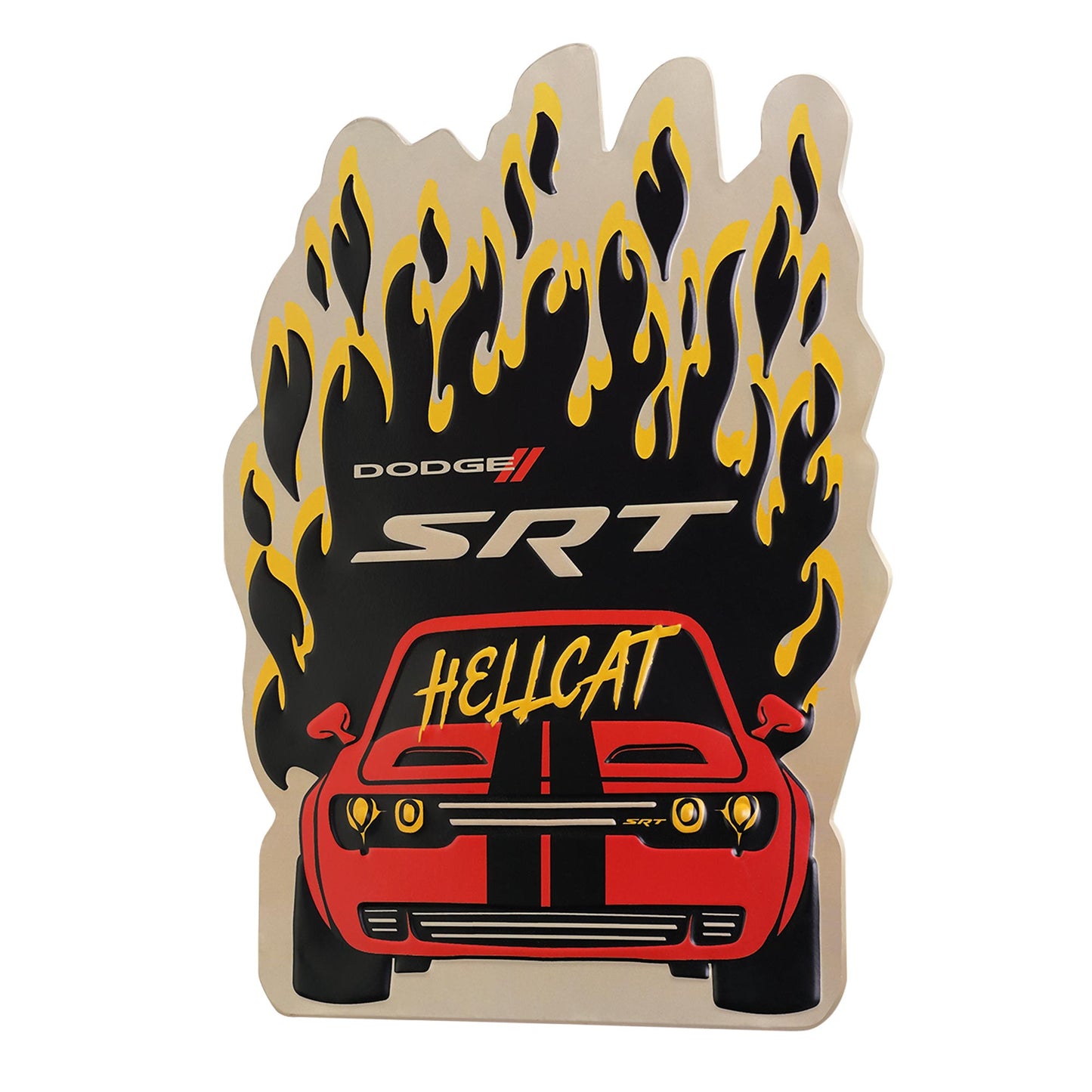 Dodge SRT Hellcat Embossed Shaped Metal Wall Sign - 14.5" x 17.4"