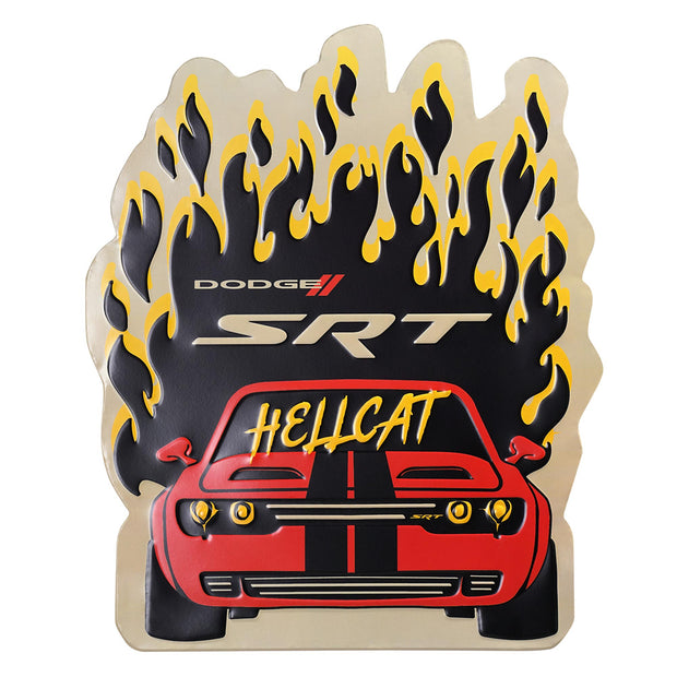 Dodge SRT Hellcat Embossed Shaped Metal Wall Sign - 14.5" x 17.4"