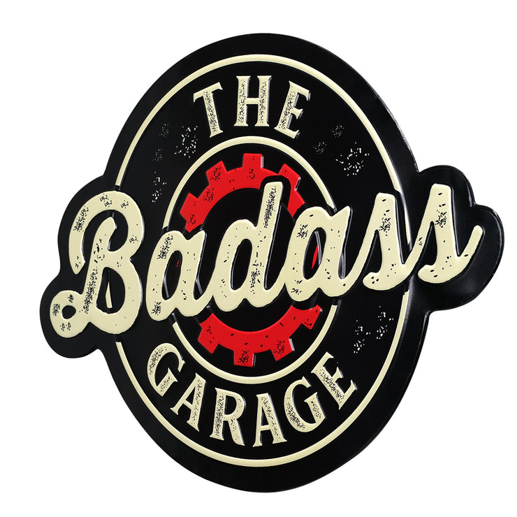 The Badass Garage Embossed Shaped Metal Wall Sign - 18.5" x 13.5"