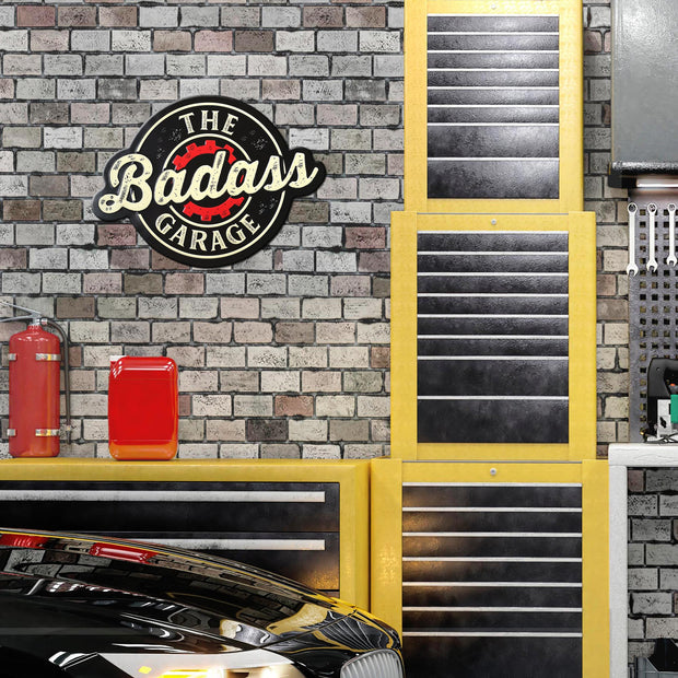 The Badass Garage Embossed Shaped Metal Wall Sign - 18.5" x 13.5"