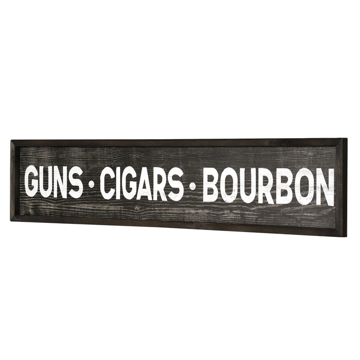 Guns, Cigars, Bourbon Wood Novelty Wall Sign - 36" x 8"