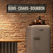 Guns, Cigars, Bourbon Wood Novelty Wall Sign - 36" x 8"