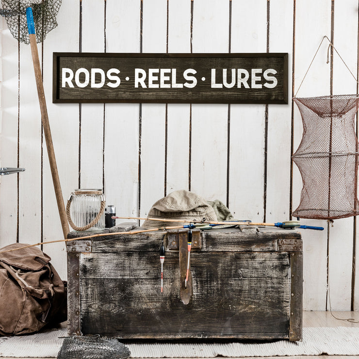 Rods, Reels, Lures Wood Novelty Wall Sign - 36" x 8"
