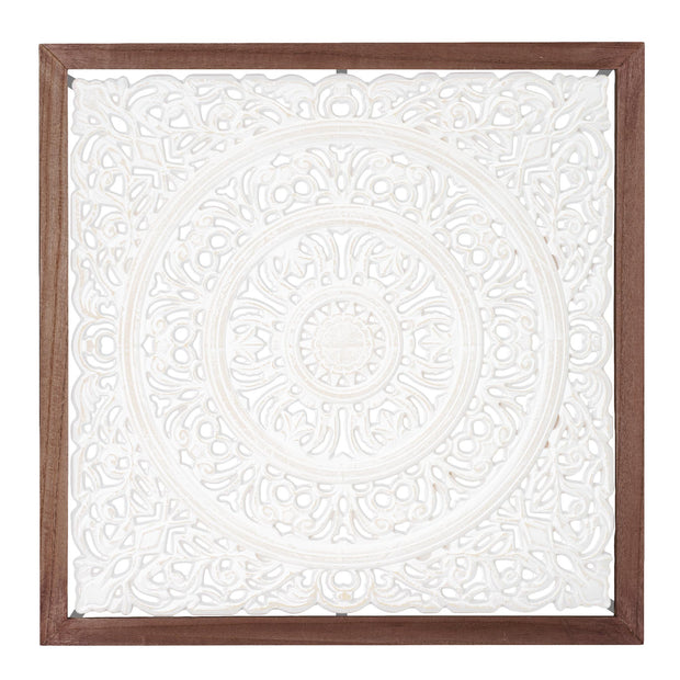 Floral Mandala White Square Framed Medallion Boho Wall Art, 24.5"x24.5"