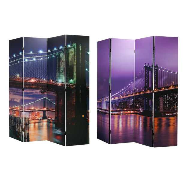 Double-Sided Brooklyn Bridge Canvas Room Divider, 4 Panels, 70" H x 63" L