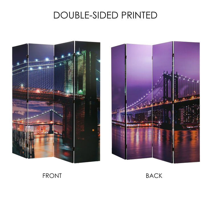 Double-Sided Brooklyn Bridge Canvas Room Divider, 4 Panels, 70" H x 63" L