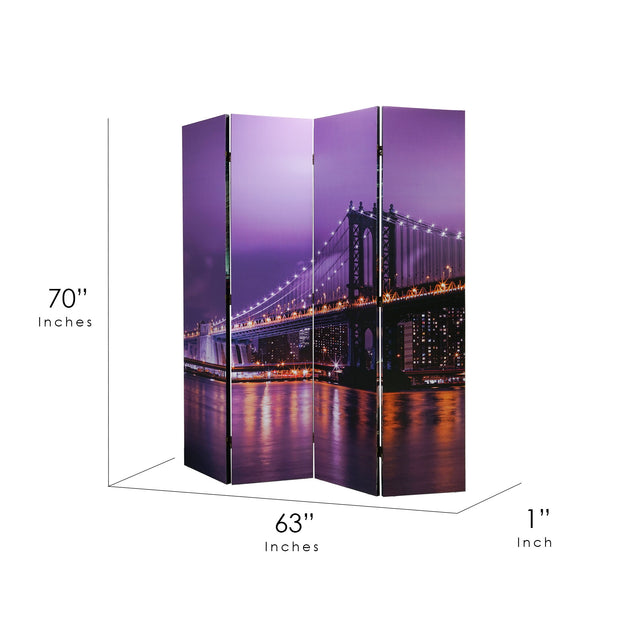 Double-Sided Brooklyn Bridge Canvas Room Divider, 4 Panels, 70" H x 63" L