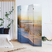 Double-Sided Baltic Sea Beach Sunrise Canvas Room Divider, 4 Panels, 70" H x 63" L