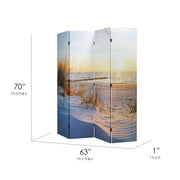 Double-Sided Baltic Sea Beach Sunrise Canvas Room Divider, 4 Panels, 70" H x 63" L