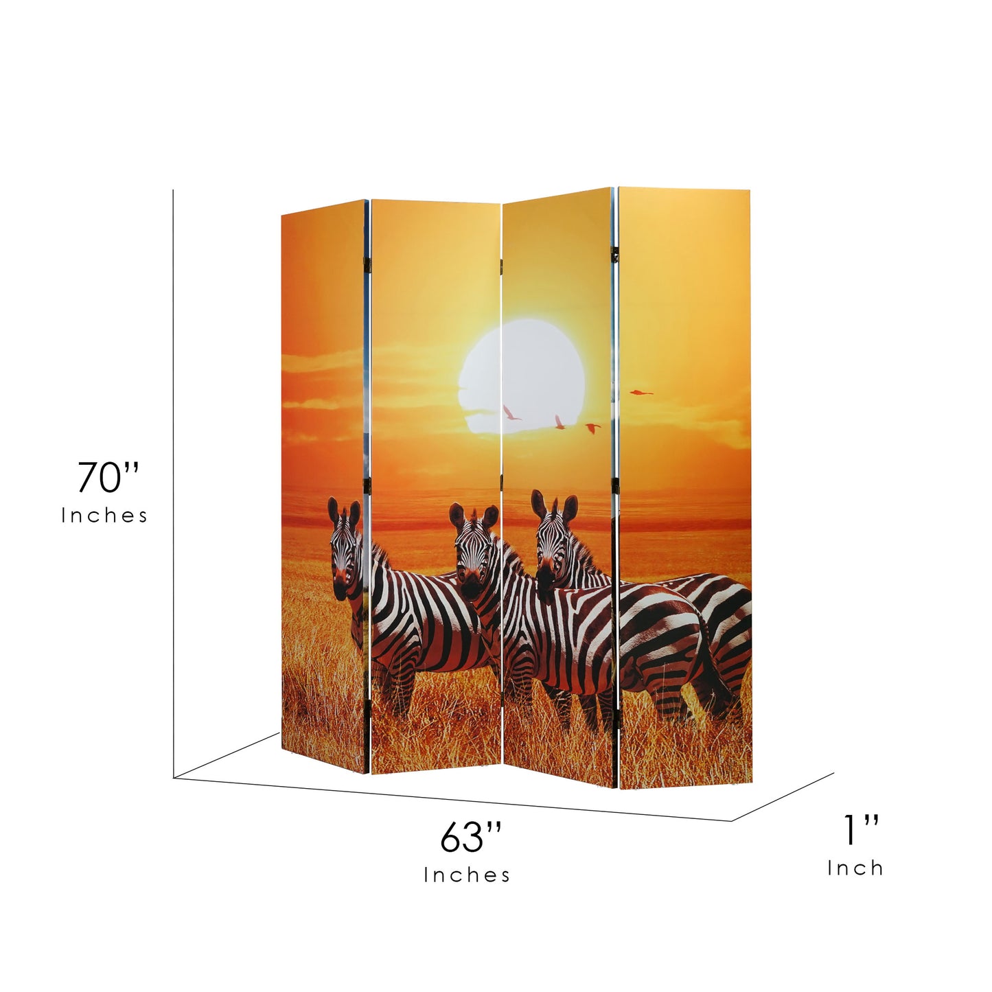 Double-Sided African Elephants & Zebras Animals Canvas Room Divider, 4 Panels, 70" H x 63" L