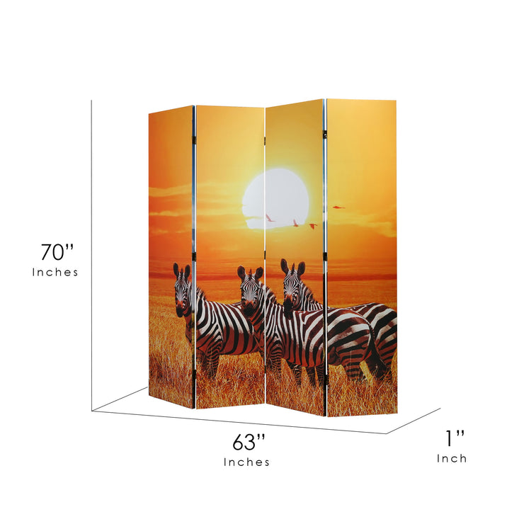 Double-Sided African Elephants & Zebras Animals Canvas Room Divider, 4 Panels, 70" H x 63" L