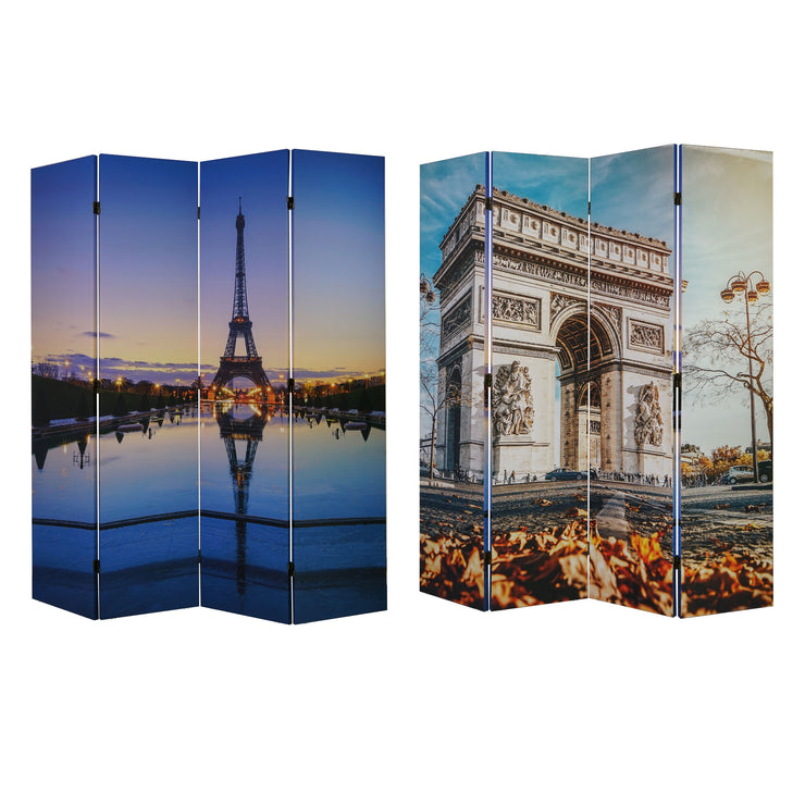 Double-Sided Paris Eiffel Tower & Arc de Triomphe Canvas Room Divider, 4 Panels, 70" H x 63" L