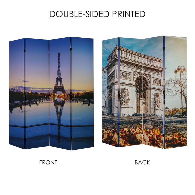 Double-Sided Paris Eiffel Tower & Arc de Triomphe Canvas Room Divider, 4 Panels, 70" H x 63" L