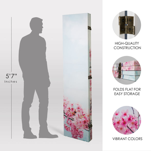 Double-Sided Cherry Blossom, Golden Flowers Canvas Room Divider, 4 Panels, 70" H x 63" L