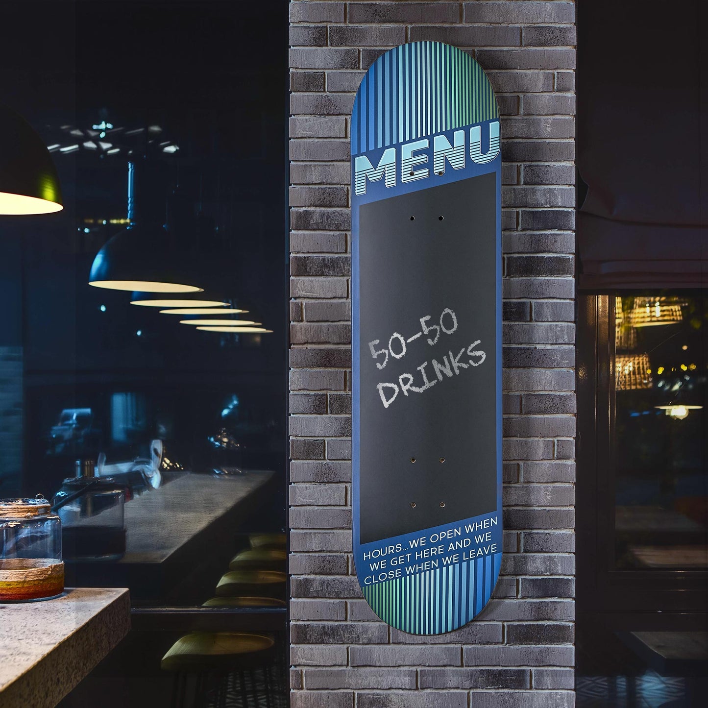Wood Skate Chalkboard Menu Blue Wall Decor 8" x 31.5"