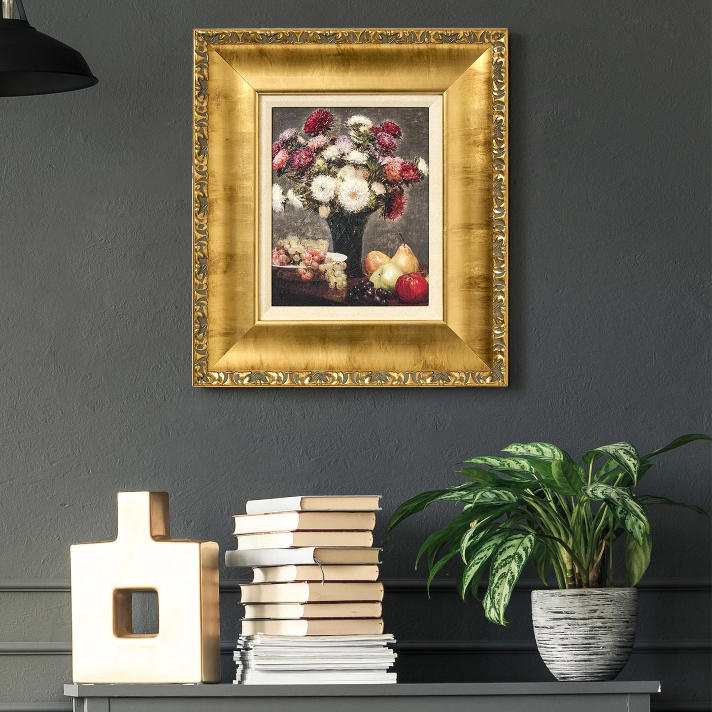 Ornate Framed Asters and Fruit Canvas Print by Henri Fantin-Latour 14.75" x 16.75"