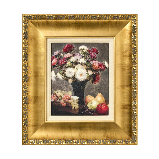 American Art Decor Ornate Framed Asters and Fruit Canvas Print by Henri Fantin-Latour 14.75" x 16.75"