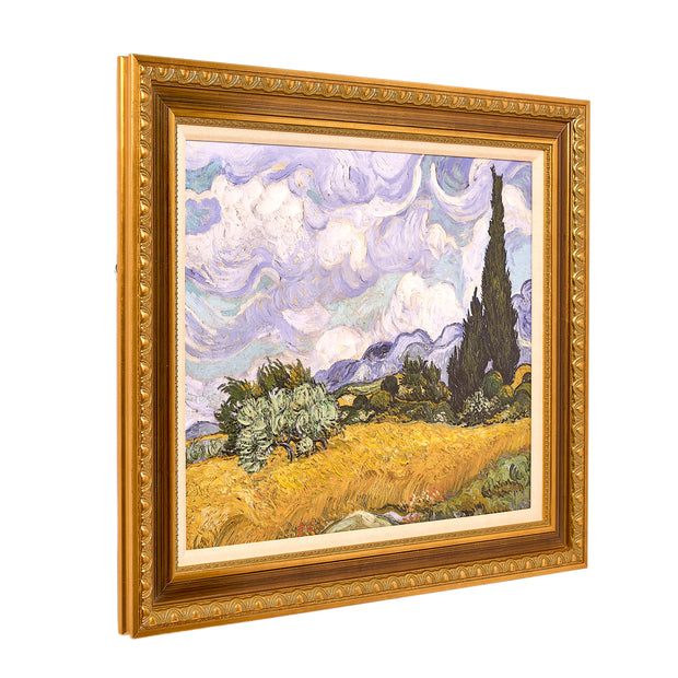 American Art Decor Ornate Framed Wheat Field with Cypresses Canvas Print by Vincent van Gogh 30.75" x 26.75"