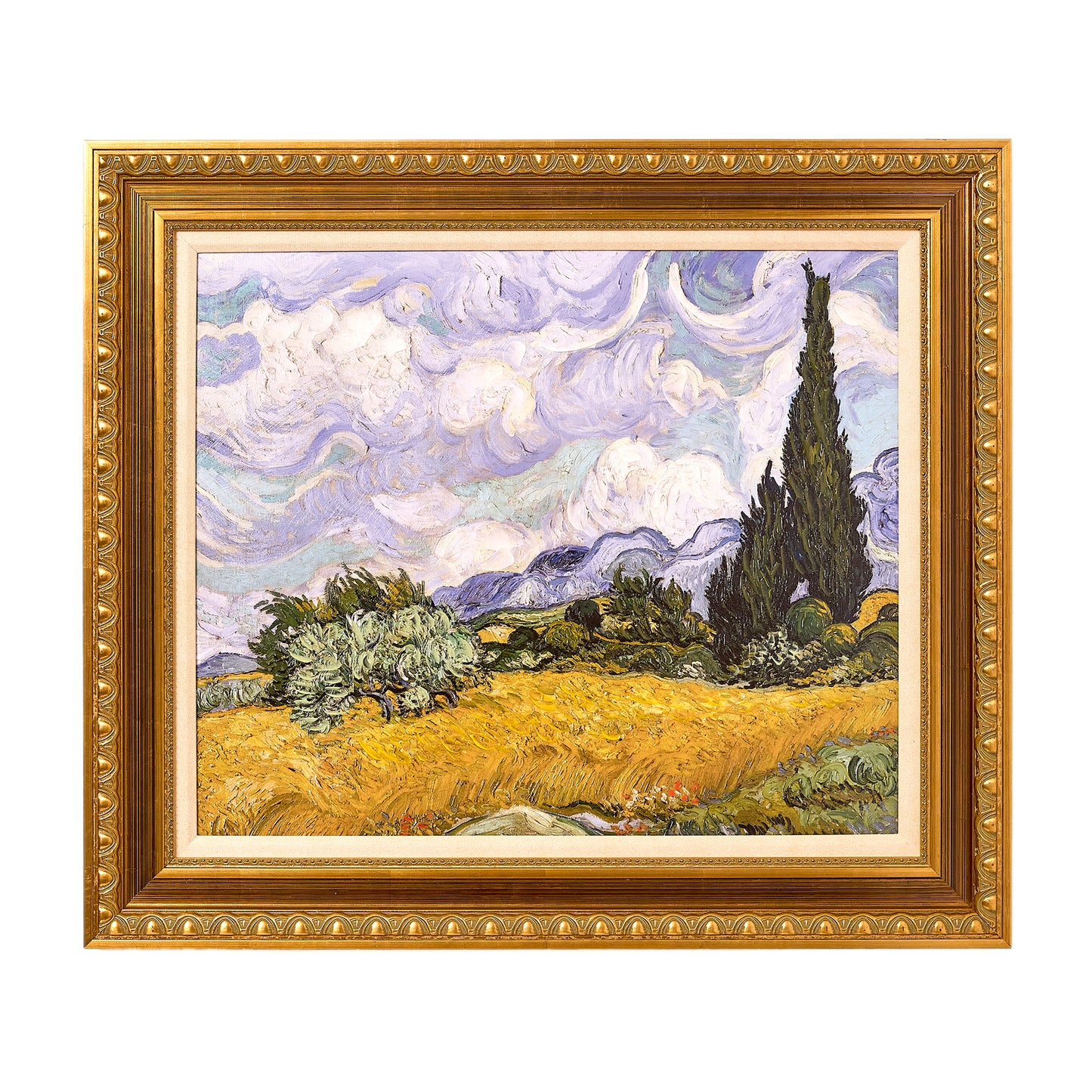 Ornate Framed Wheat Field with Cypresses Canvas Print by Vincent van Gogh 30.75" x 26.75"