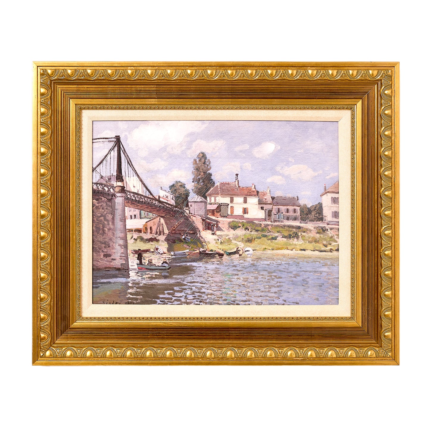 Ornate Framed The Bridge at Villeneuve Canvas Print by Alfred Sisley 22.75" x 18.75"