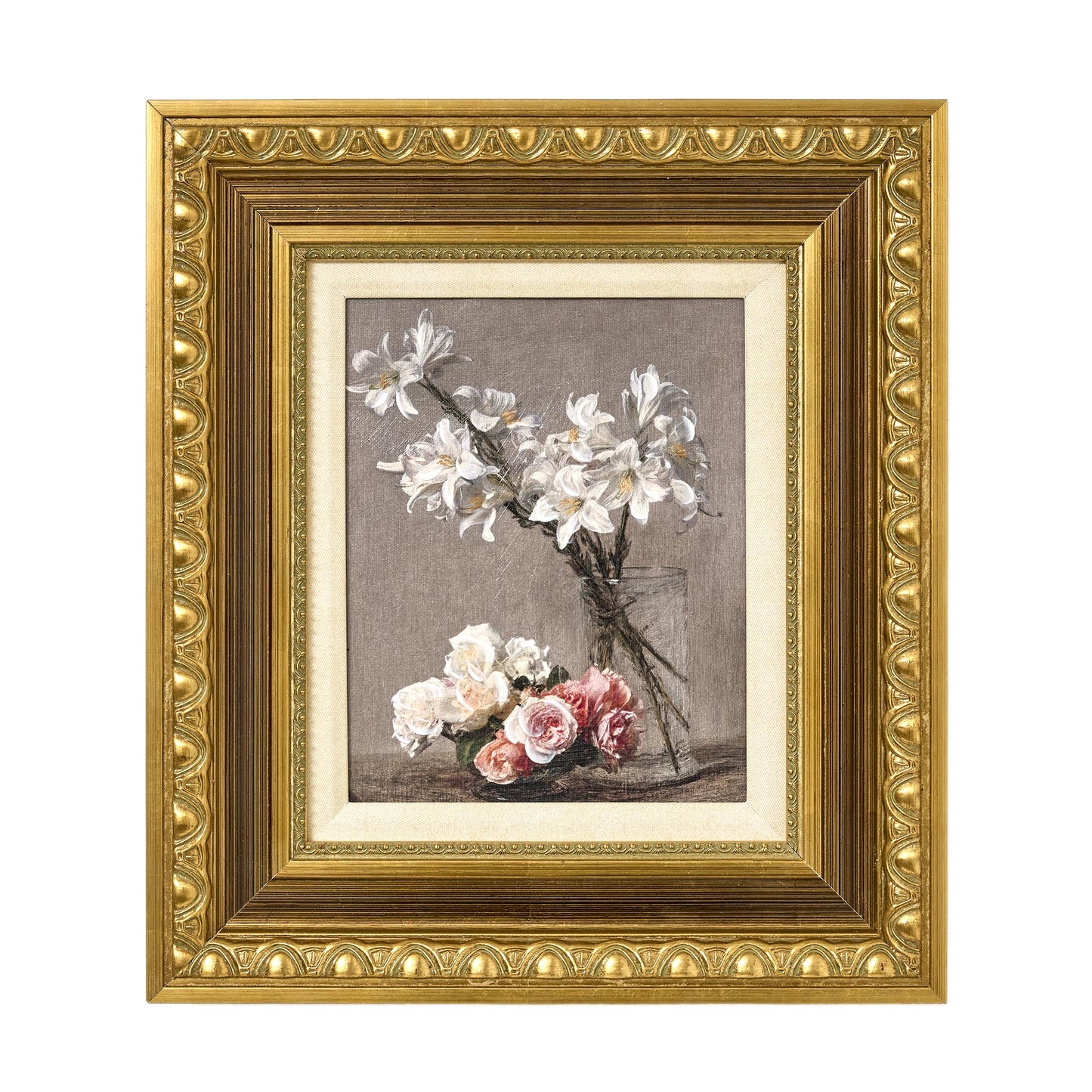 Ornate Framed Roses and Liles Canvas Print by Henri Fantin-Latour 14.75" x 16.75"