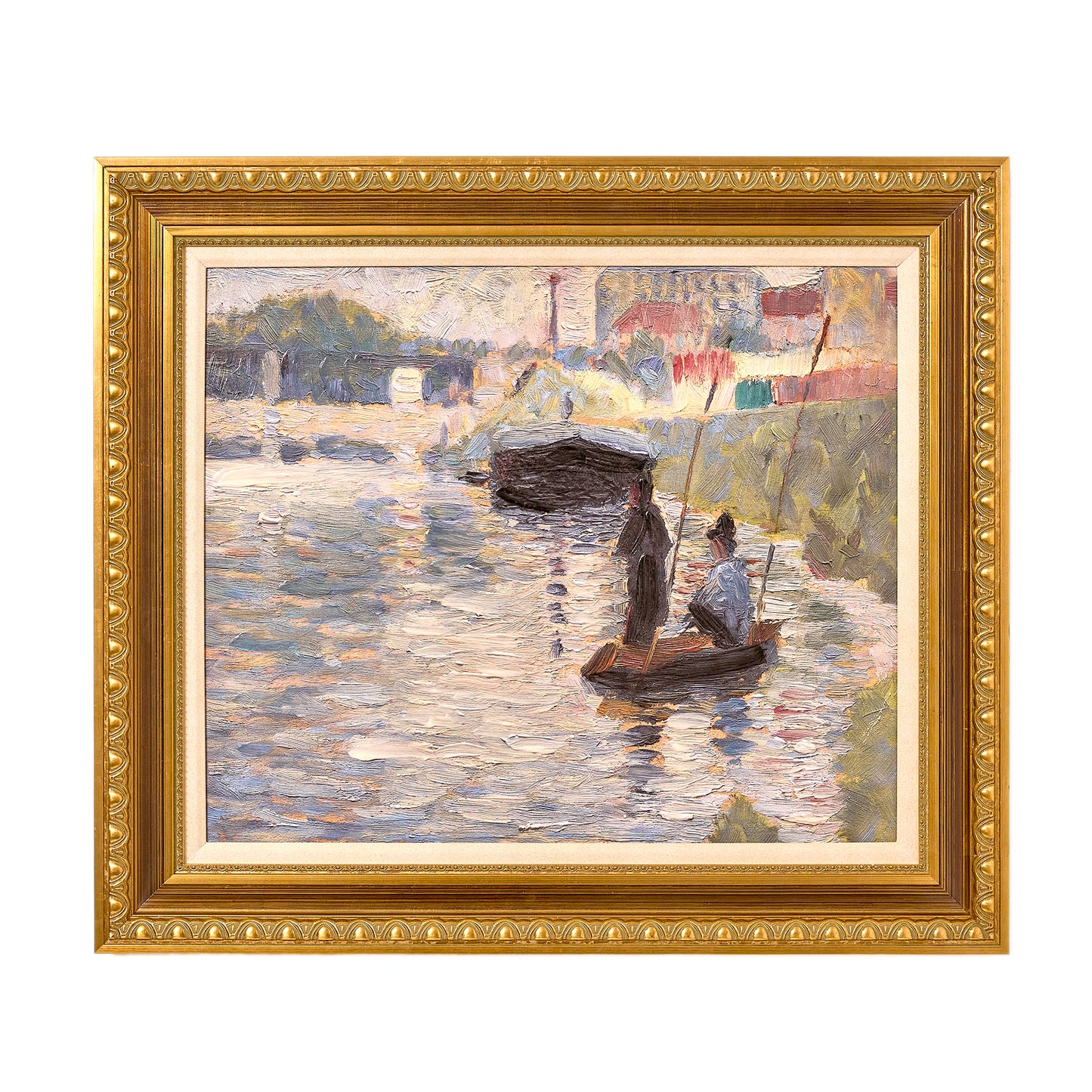 Ornate Framed View of the Siene Canvas Print by Georges Seurat 30.75" x 26.75"
