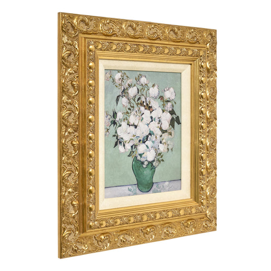 Ornate Framed Roses Canvas Print by Vincent van Gogh 15.25" x 17.25"