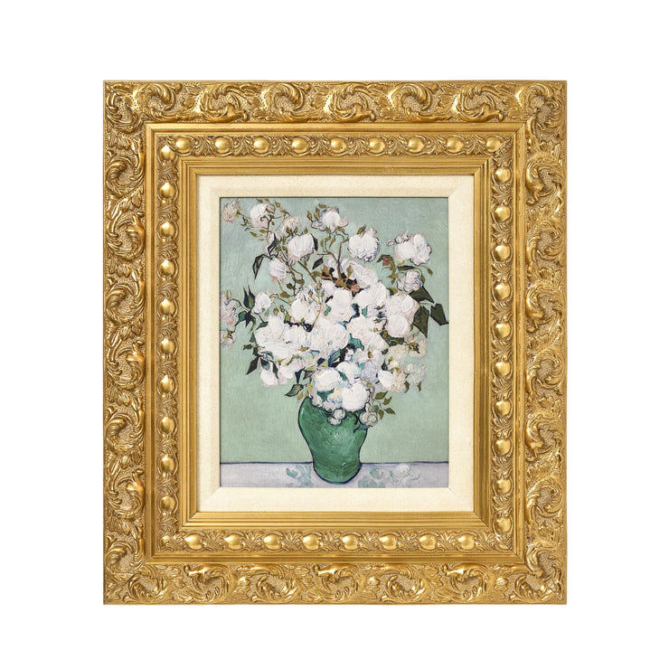 American Art Decor Ornate Framed Roses Canvas Print by Vincent van Gogh 15.25" x 17.25"