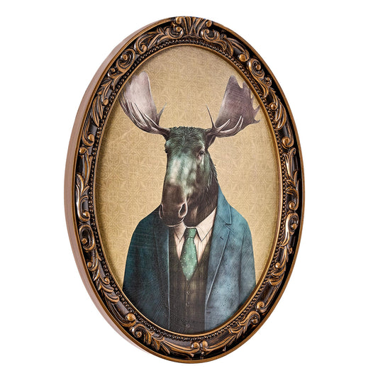 Down to Business Moose Ornate Oval Framed Bar Wall Decor - 16.12" H x 13.12" L x 0.75" D