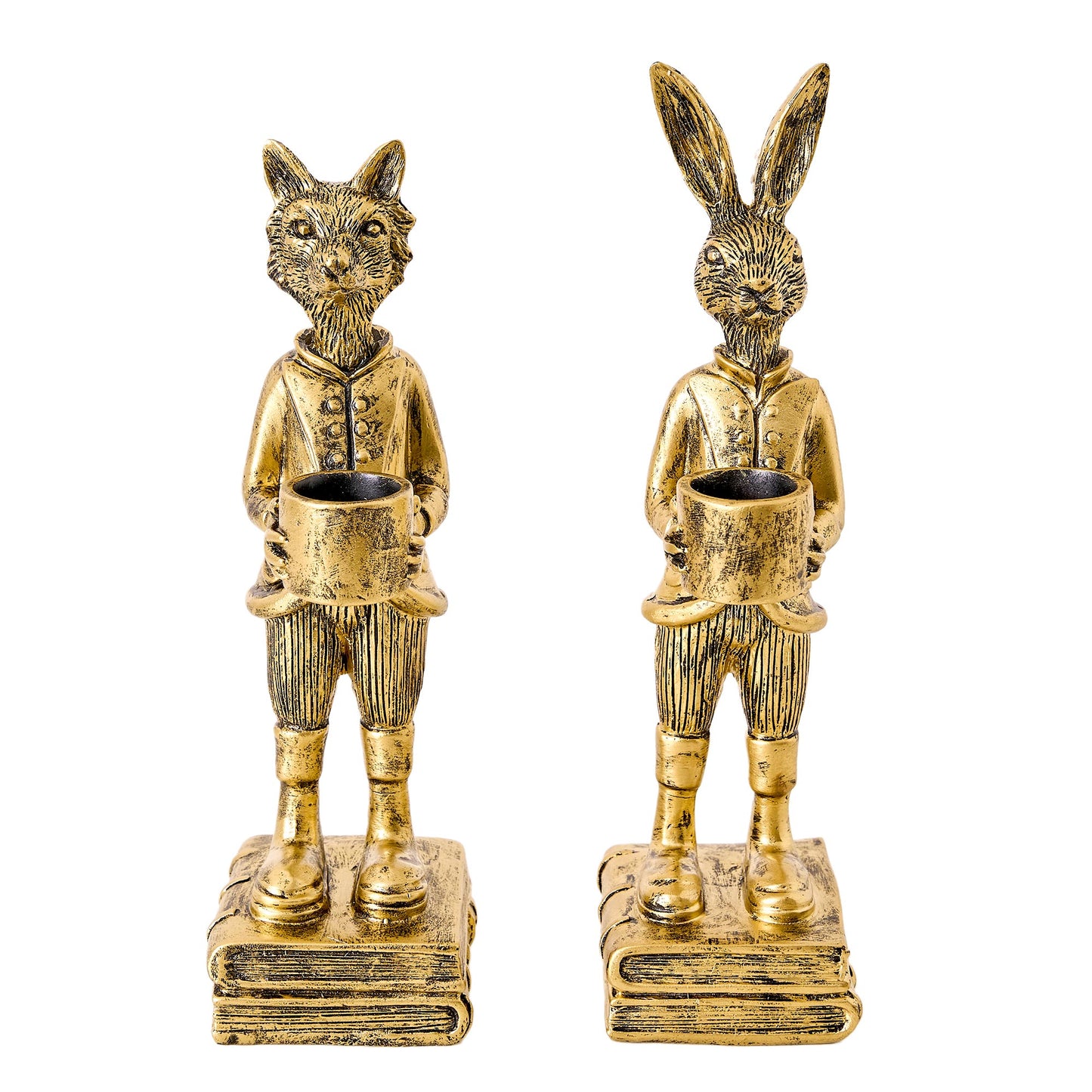 The Fox and Rabbit Gold Resin Tabletop Bar Decor