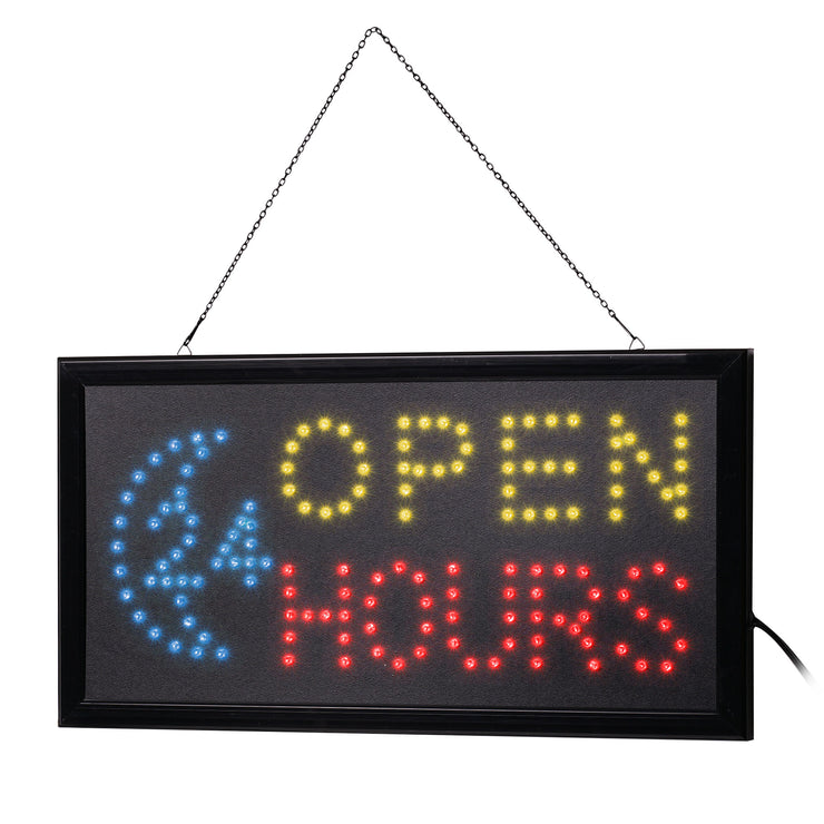Open 24 Hours Framed LED Hanging Wall Sign - 19" x 10"