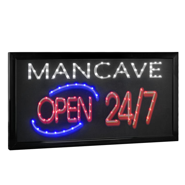 Man Cave Open 24/7 Framed LED Sign