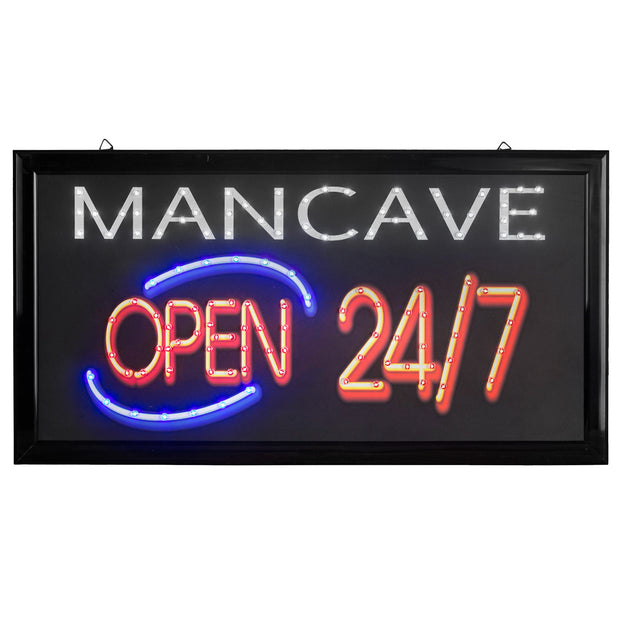 Man Cave Open 24/7 Framed LED Sign