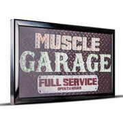 Muscle Garage Full Service Open 24 Hours Framed LED Sign