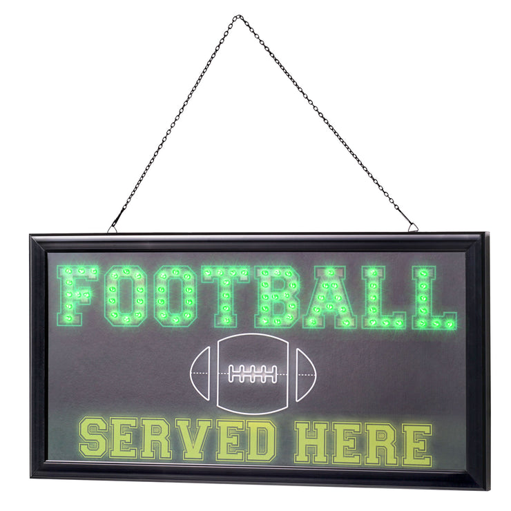 Football Served Here Framed LED Hanging Wall Sign - 19" x 10"